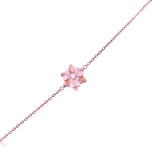 18ct Rose Gold Claw Set Mother of Pearl & Diamond Star Piccola Bracelet