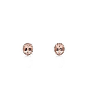 9ct Rose Gold Claw Set Halo Oval Morganite Diamond Earrings
