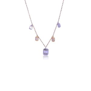 9ct Yellow & White Gold Claw Set Baguette & Round Diamond Multi Drop Piccola Necklace