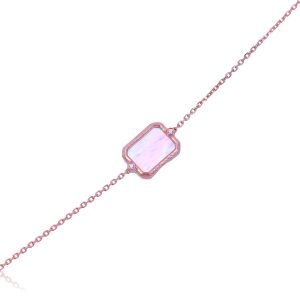 18ct Rose Gold Claw Set Mother of Pearl & Diamond Rectangle Piccola Bracelet