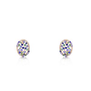 14ct Yellow Gold Claw Set Round Sapphire & Green Garnet & Diamond Oval Dolce Vita Earrings