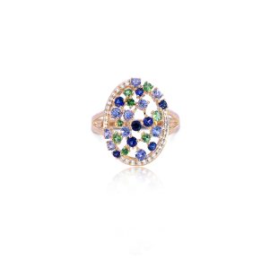 14ct Yellow Gold Claw Set Round Sapphire & Green Garnet & Diamond Oval Dolce Vita Ring