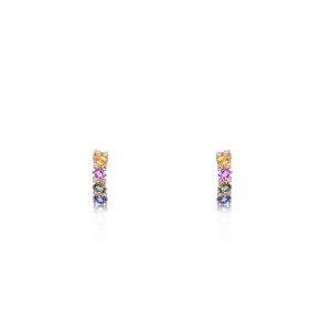 14ct Yellow Gold Claw Set Fancy Multi Coloured Sapphire & Diamond Hoop Dolce Vita Earrings