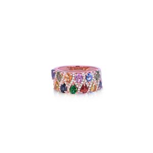 14ct Rose Gold Claw Set Fancy Multi Coloured Sapphire & Round Diamond Dolce Vita Ring