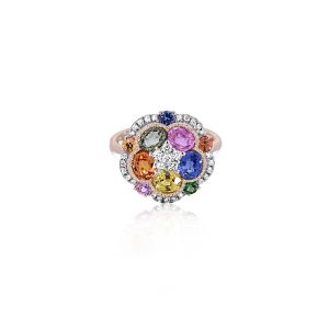 14ct Yellow Gold Claw Set Oval Fancy Multi Coloured Sapphire & Diamond Dolce Vita Ring