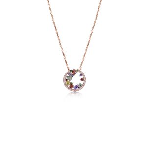 14ct Rose Gold Claw Set Multi Color Sapphire & Diamond Dolce Vita Pendant