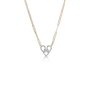 9ct Yellow Gold Claw Set Diamond Paperclip Heart Shape Piccola Necklace