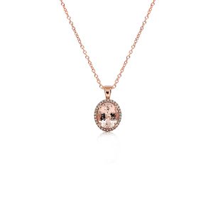 9ct Rose Gold Claw Set Halo Oval Morganite Diamond Pendant