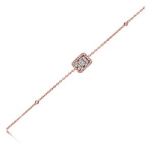 18ct Rose Gold Claw Set Baguette & Round Diamond Selene Bracelet