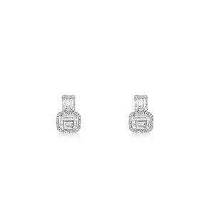 18ct White Gold Claw Set Baguette & Round Diamond Selene Earrings