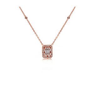 18ct Rose Gold Claw Set Baguette & Round Diamond Selene Pendant