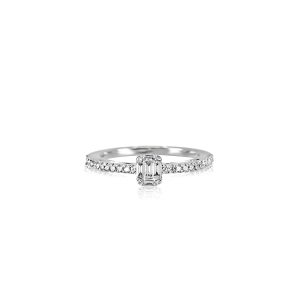 18ct White Gold Claw Set Baguette & Round Diamond Ring