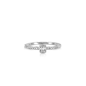 18ct White Gold Round & Baguette Diamond Square Ring