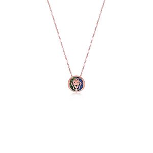 18ct Rose Gold Malachite & Lapis Lazuli Lion Head with Diamond Piccola Pendant