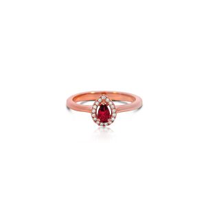 18ct Rose Gold Claw Set Diamond & Ruby Cluster  Bayede Ring