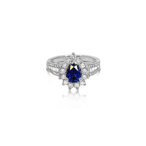 18ct White Gold Claw Set Diamond & Sapphire Cluster Ring