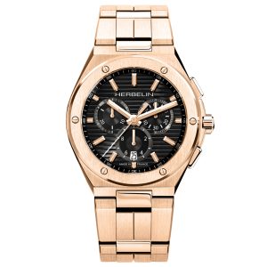 Herbelin Cap Camarat Chrono Black Dial RG Stainless Steel Watch