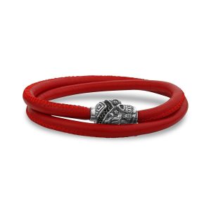 A.R.Z Steel Red Leather Skull Wrap Bracelet
