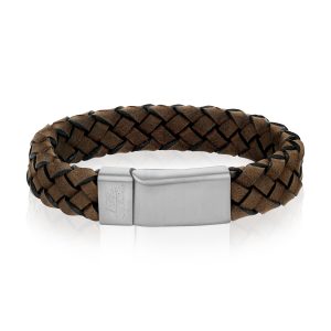 A.R.Z Stainless Steel Brown Leather Steel Clasp Bracelet