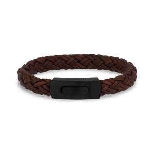 A.R.Z Stainless Steel Braided Brown Leather Bracelet