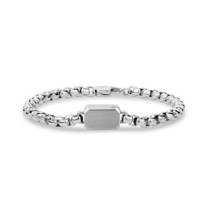 A.R.Z Steel Round Box Link Square Id Stainless Steel Bracelet