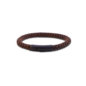 A.R.Z Stainless Steel 6mm Brown Braided Leather Bracelet
