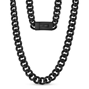 A.R.Z Stainless Steel Black Cuban Link Necklace
