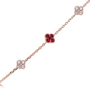 18ct Rose Gold Claw Set Ruby & Diamond Five Motif 1920 Bracelet
