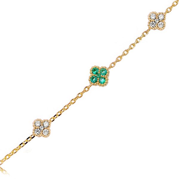 18ct Yellow Gold Claw Set Emerald & Diamond Five Motif 1920 Bracelet ...