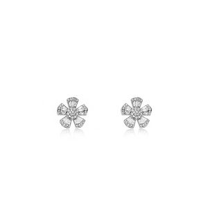18ct White Gold Claw Set Baguette & Round Diamond Fleur Earrings
