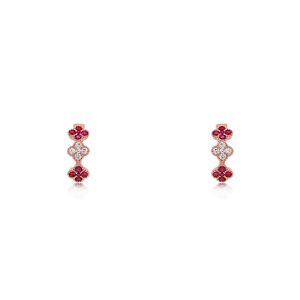 18ct Rose Gold Claw Set Ruby & Diamond Hoop 1920 Earrings