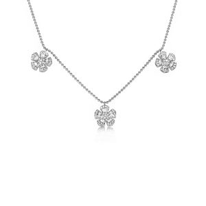 18ct White Gold Claw Set Baguette & Round Brilliant Diamond Multi Fleur Necklace