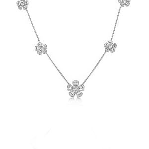 18ct White Gold Claw Set Baguette & Round Brilliant Diamond Multi-Fleur Diamond Necklace