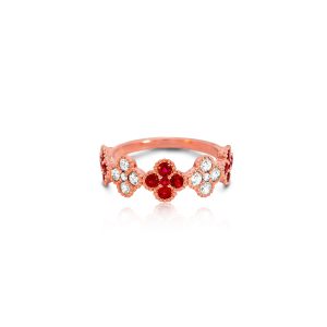 18ct Rose Gold Claw Set Ruby & Diamond Half 1920 Ring
