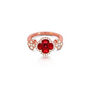 18ct Rose Gold Claw Set Tri-Motif Ruby & Diamond 1920 Ring
