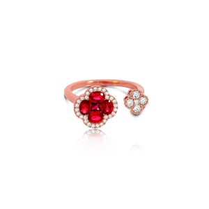 18ct Rose Gold Claw Set Ruby & Diamond Split Band 1920 Ring