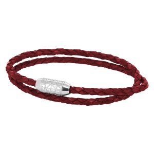 Zeades Cosmopolitan Red Woven Leather & Stainless Steal Bracelet