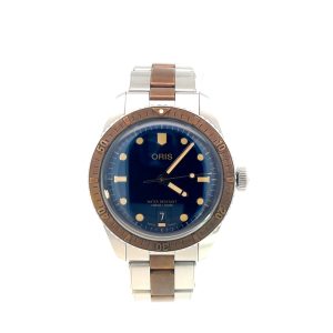 Pre Owned Oris Divers Sixty-five Blue Dial Bronze & Stainless Steel Bracelet Watch