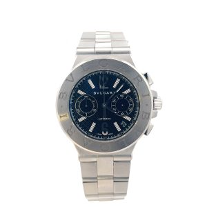 Pre Owned Bvlgari Diagono Black Chronograph Stainless Steel Watch