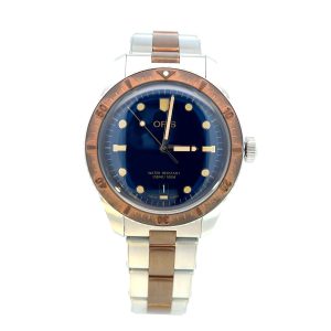 Pre Owned Oris Divers Sixty-five Blue Dial Bronze & Stainless Steel Bracelet Watch