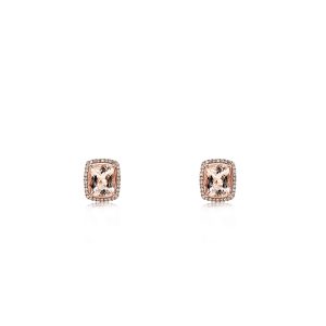 9ct Rose Gold Claw Set Halo Cushion Morganite Diamond Earrings