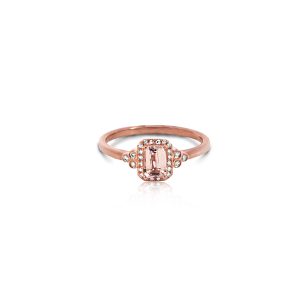9ct Rose Gold Claw Set Halo Morganite Diamond Ring