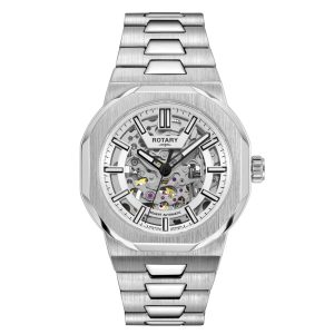 Rotary Regent Automatic White Dial Skeleton Stainless Steel Watch