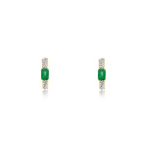 9ct Yellow Gold Claw Set Emerald & Baguette Diamond Bayede Hoop Earrings
