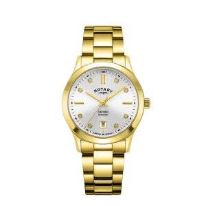 Rotary Oxford Silver Dial Diamond Indices Gold Plated Stainless Steel Watch