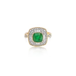 9ct Yellow Gold Claw Set Emerald & Diamond Bayede Ring