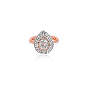 9ct Rose Gold Claw & Pave Set Diamond Pear Halo Bella Ring