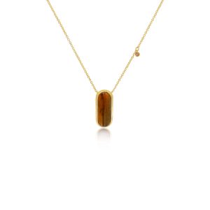9ct Yellow Gold Tigers Eye & Diamond Piccola Necklace