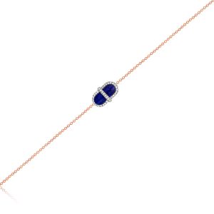 9ct Rose Gold Claw Set Diamond & Lapis Lazuli Piccola Bracelet