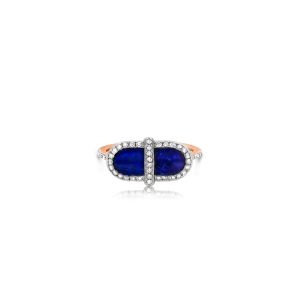 9ct Rose Gold Claw Set Diamond & Lapis Lazuli Piccola Ring